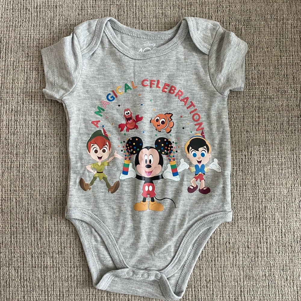 NWOT Disney Gray Bodysuit with Colorful Characters